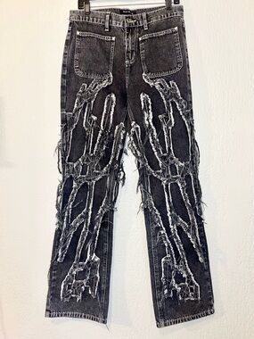 QUIROZ BLACK DISTRESSED JEANS SZ/ 32